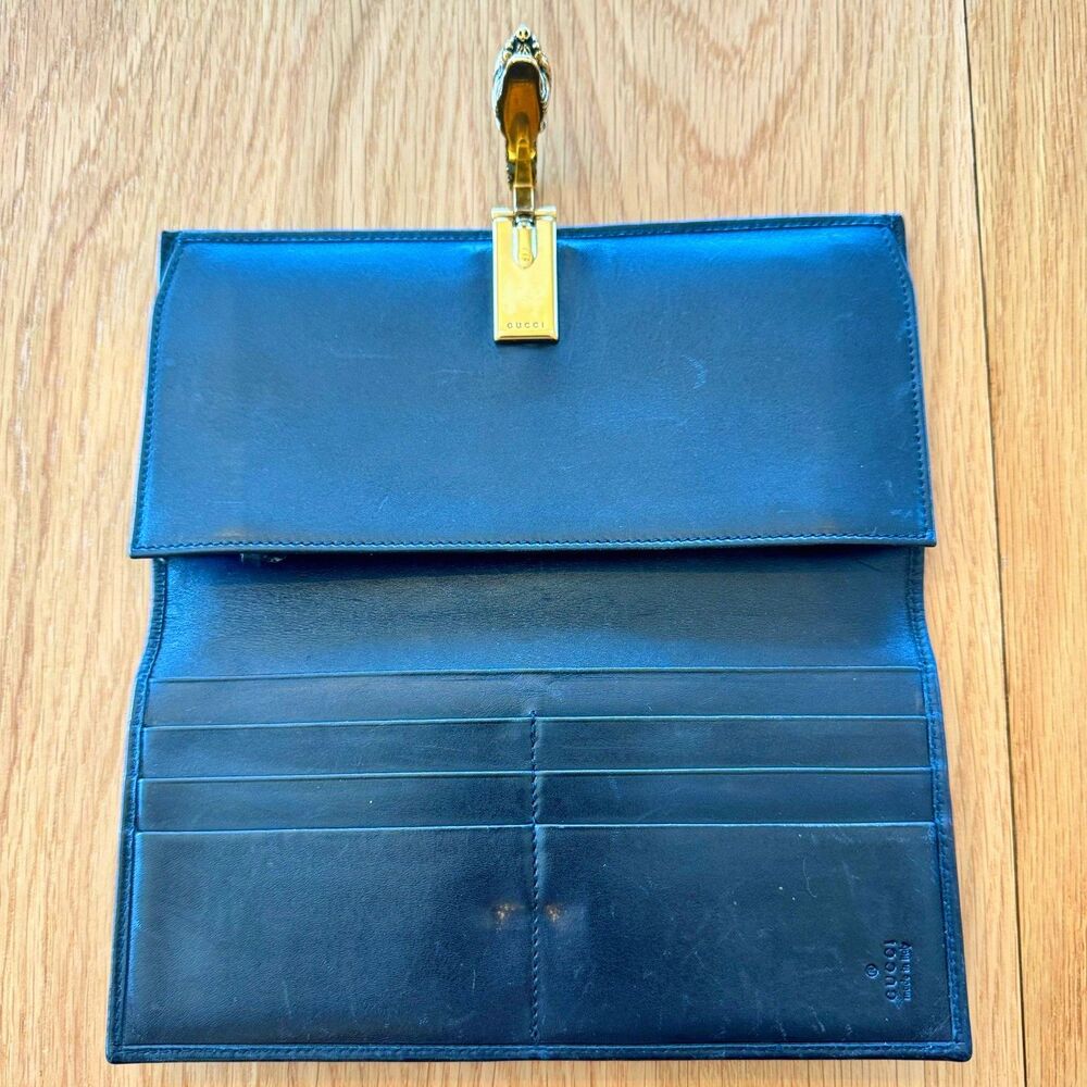 Gucci Dark blue Leather Wallet with Gold Tiger Head Closure - Picture 4 of 14